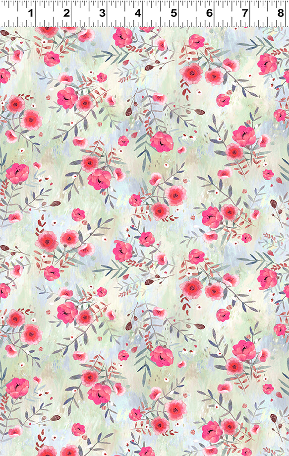 Moments Digital by Kendra Binney Bouquets Pale Sage    Y3744-134 Cotton Woven Fabric