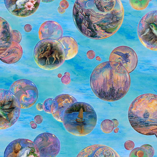 World of Wonder by Josephine Wall Bubbles Blue 18687-BLU Cotton Woven Fabric