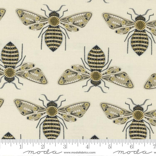 Meadowmere by Gingiber Bumble Bee in Flight Cloud Metallic    48363-31M Cotton Woven Fabric
