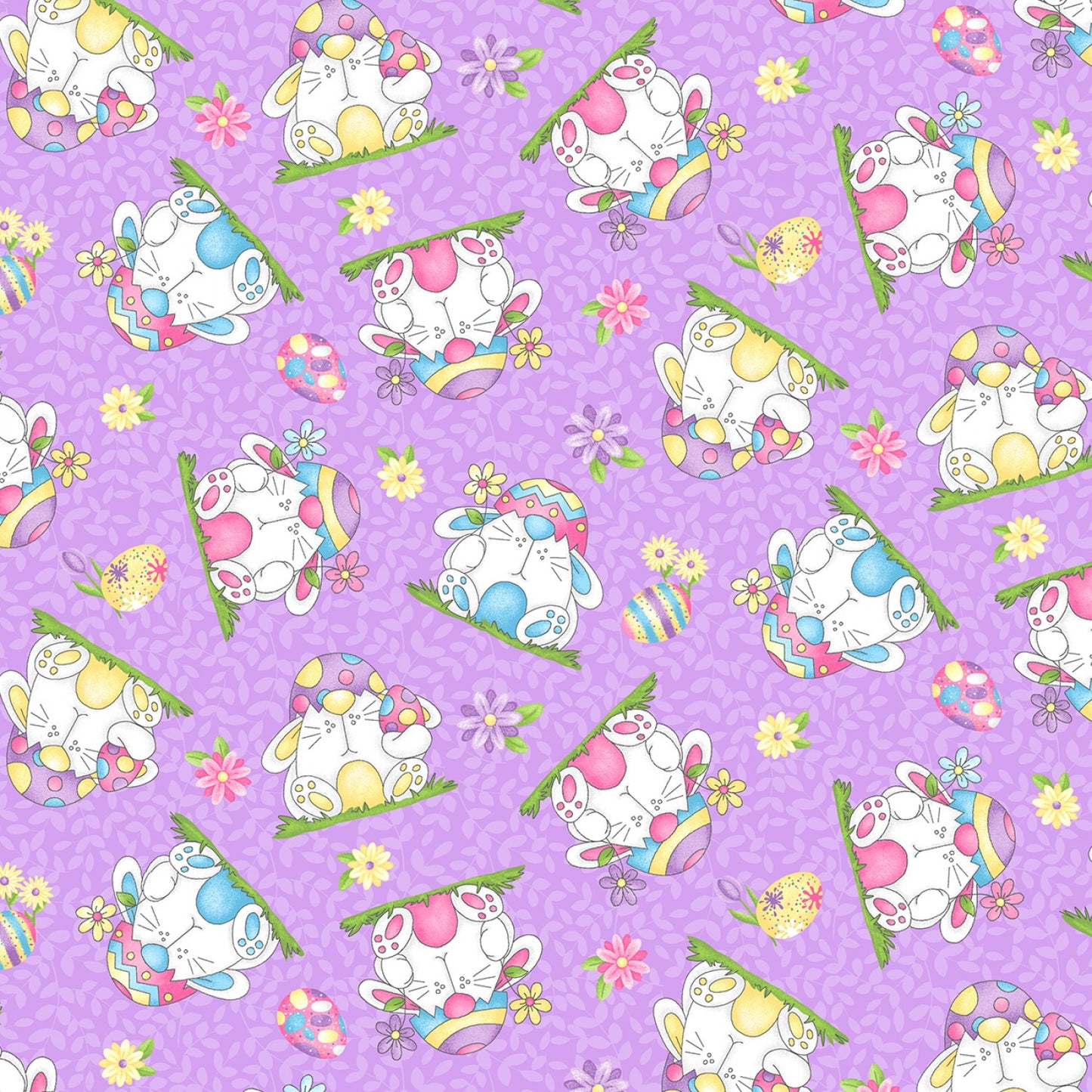 Hoppy Easter Gnomies by Shelly Comiskey Bunnies Tossed Lavender    561-55 Cotton Woven Fabric