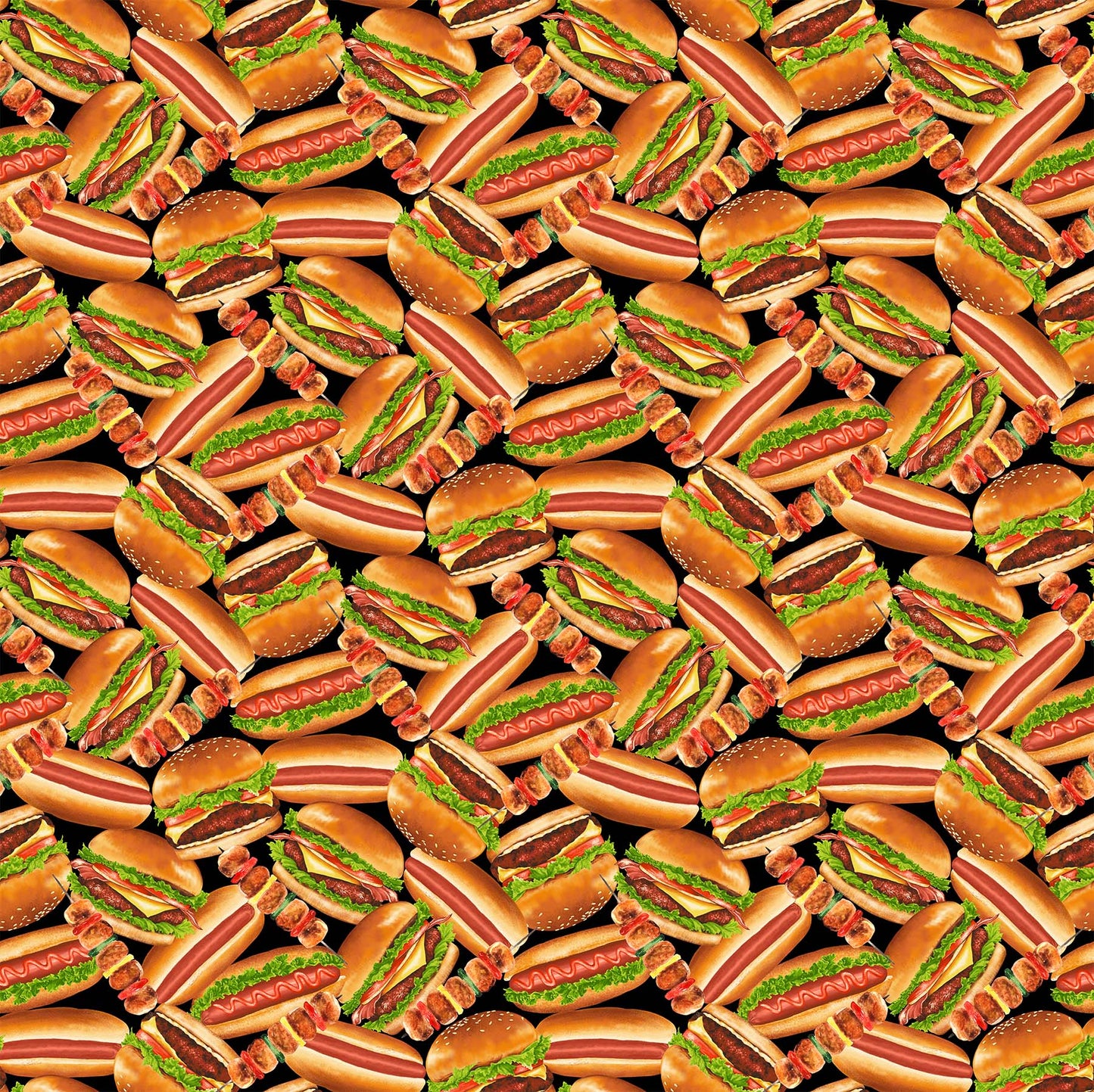 Smokin Hot Burgers and Dogs Black    24808-99 Cotton Woven Fabric