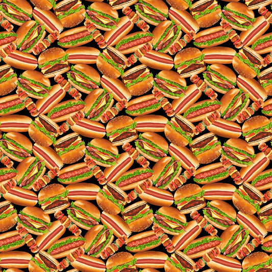 Smokin Hot Burgers and Dogs Black 24808-99 Cotton Woven Fabric