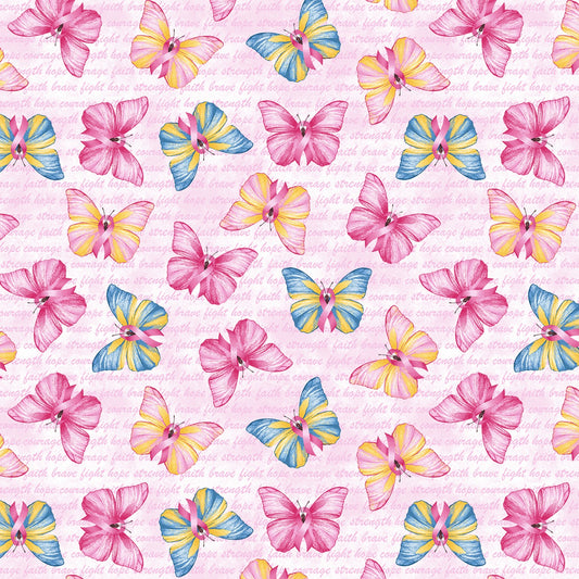 A Pink Celebration by Lilac Bee Designs Butterflies On Script Pink     7308-22 Cotton Woven Fabric