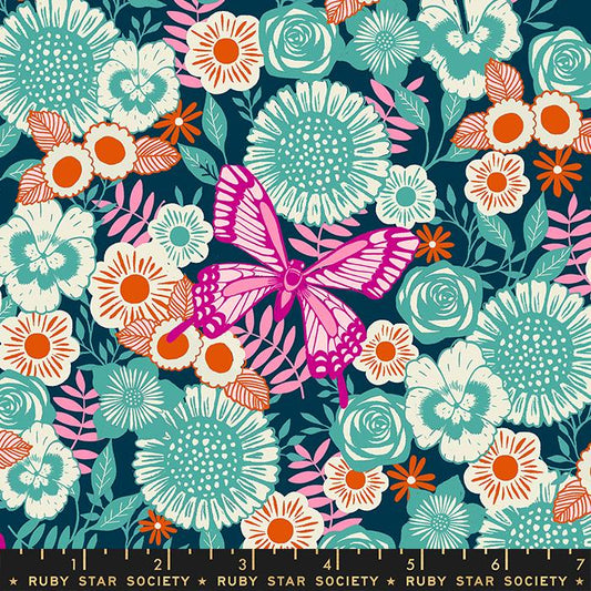 Backyard by Sarah Watts of Ruby Star Society Butterfly Garden Dark Teal    RS2085-15 Cotton Woven Fabric