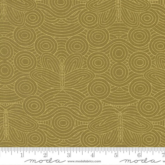 Meadowmere by Gingiber Butterfly in the Sky Ochre Metallic    48366-38M Cotton Woven Fabric