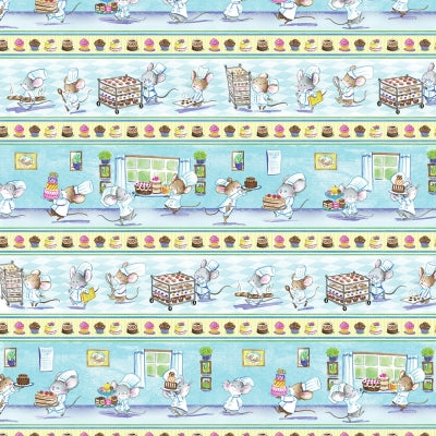 Olivet's Bakery by Shirley Ng-Benitez  Mice Chef 11" Multi Scenic Stripe Shirley-C7373-Multi Cotton Woven Fabric