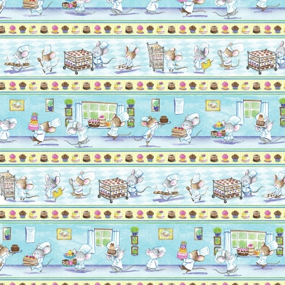 Olivet's Bakery by Shirley Ng-Benitez Mice Chef 11" Multi Scenic Stripe Shirley-C7373-Multi Cotton Woven Fabric