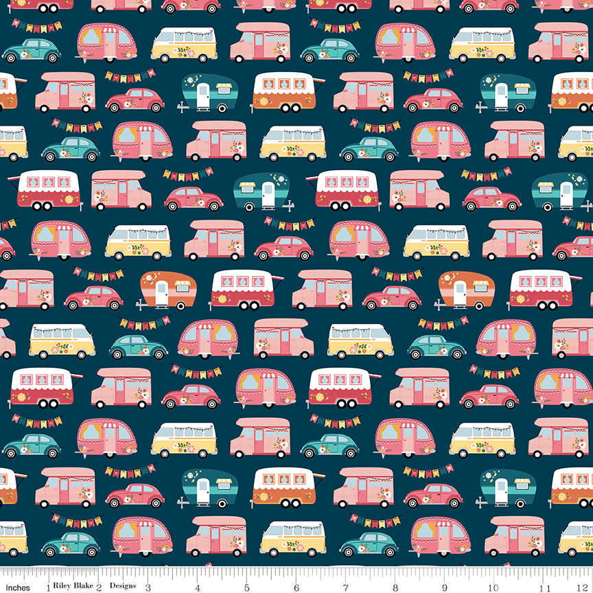 Gone Glamping by Lori Whitlock Campers Midnight    C14792.MIDNIGHT Cotton Woven Fabric