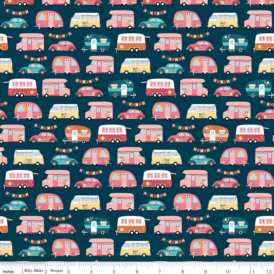 REORDER ITEM - EXPECTED MAY 2024:  Gone Glamping by Lori Whitlock Campers Midnight    C14792.MIDNIGHT Cotton Woven Fabric