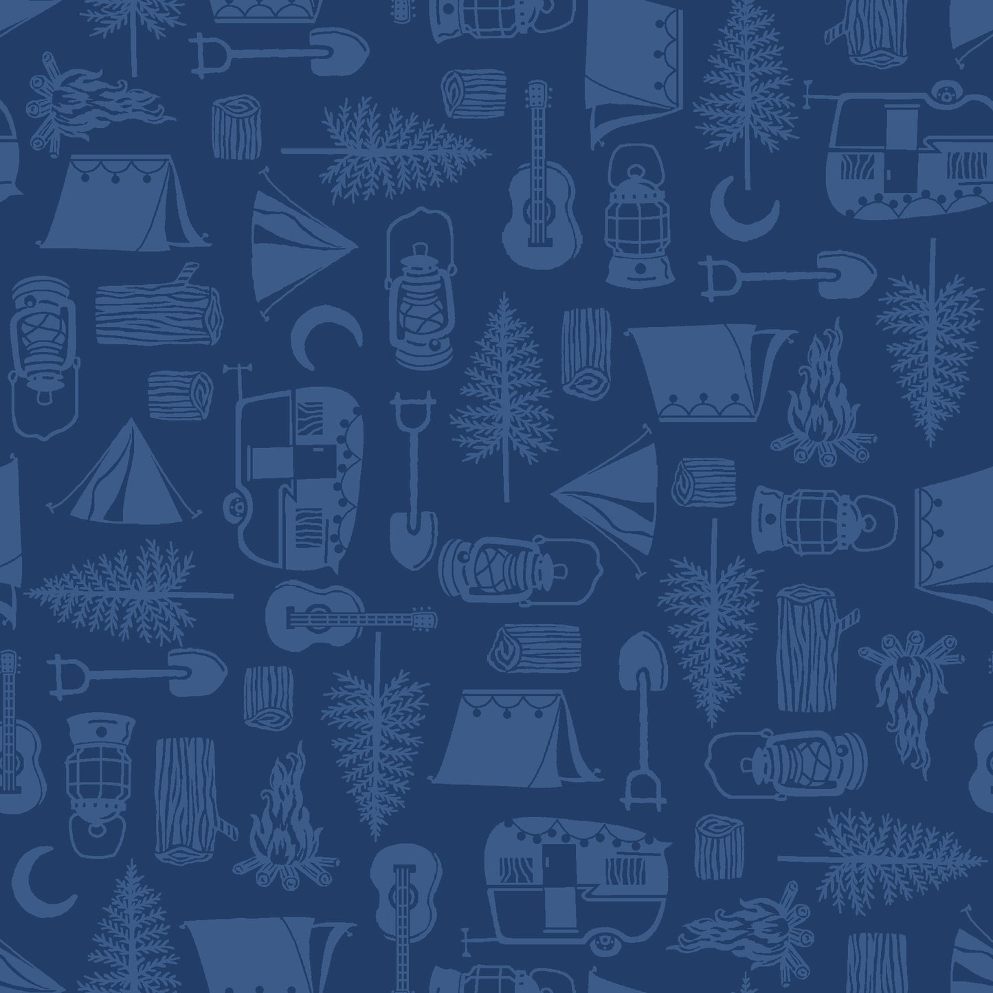Beneath the Stars by Grace Pop Camping Icons Tone on Tone Medium Blue    6846-71 Cotton Woven Fabric