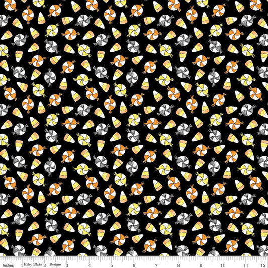 Fright Delight by LIndsay Wilkes of the Cottage Mama Candy Black C13232-BLACK Cotton Woven Fabric