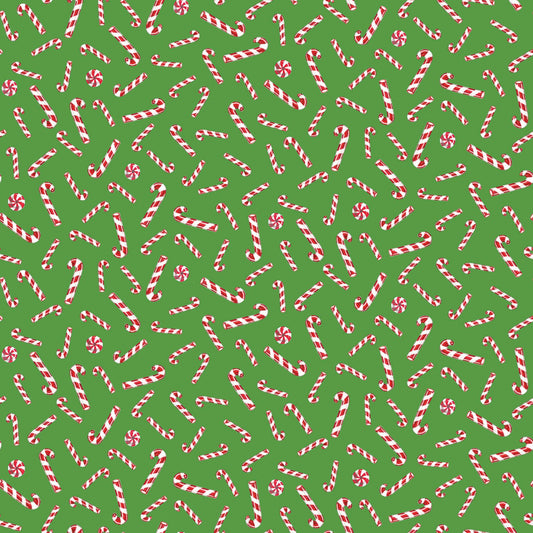 Christmas Joy by Cottage Mama Candy Canes Green C12252R-GREEN Cotton Woven Fabric