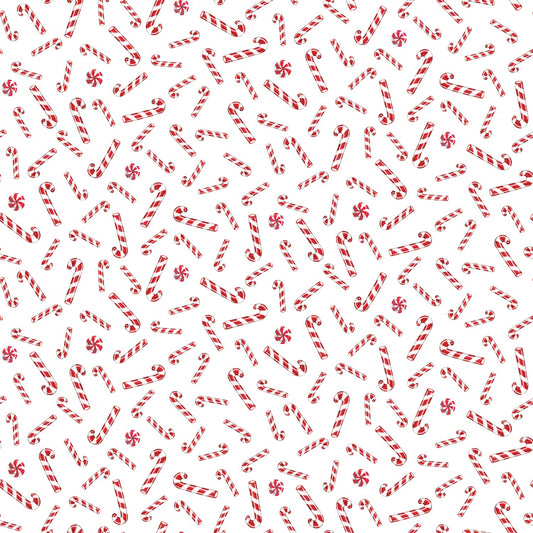 Christmas Joy by Cottage Mama Candy Canes White    C12252R-WHITE Cotton Woven Fabric