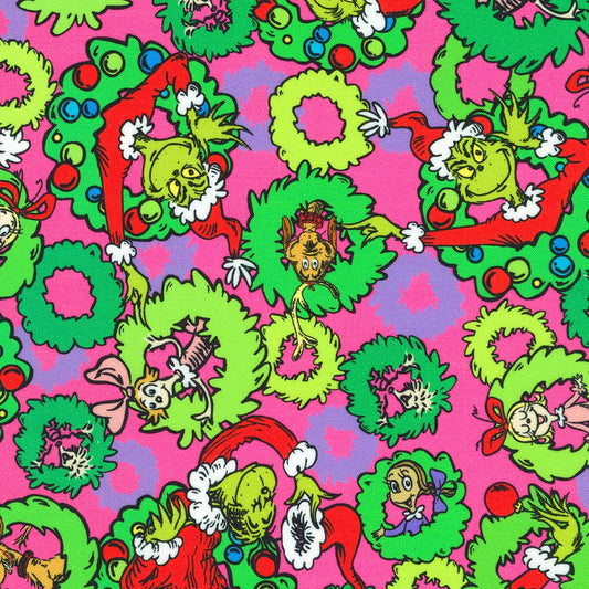 PREORDER ITEM - EXPECTED MAY 2024: Licensed How the Grinch Stole Christmas by Dr. Seuss Enterprises Candy Pink    ADED-22566-351 Cotton Woven Fabric