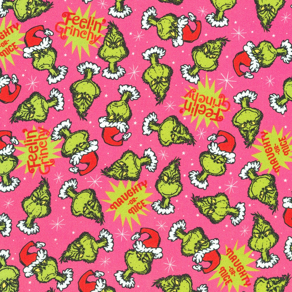 PREORDER ITEM - EXPECTED MAY 2024: Licensed How the Grinch Stole Christmas by Dr. Seuss Enterprises Candy Pink    ADED-22567-351 Cotton Woven Fabric