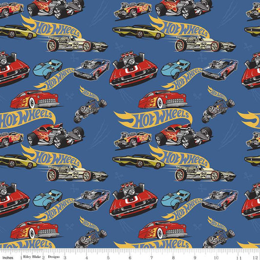 Licensed Hot Wheels Classic Car Toss Blue     C11481-BLUE Cotton Woven Fabric