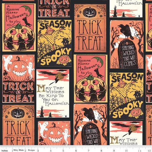 Fright Delight by LIndsay Wilkes of the Cottage Mama Cards Black C13236-BLACK Cotton Woven Fabric