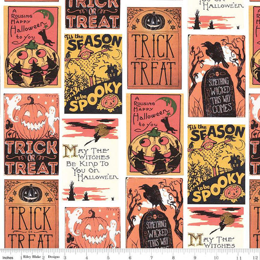Fright Delight by LIndsay Wilkes of the Cottage Mama Cards White C13236-WHITE Cotton Woven Fabric