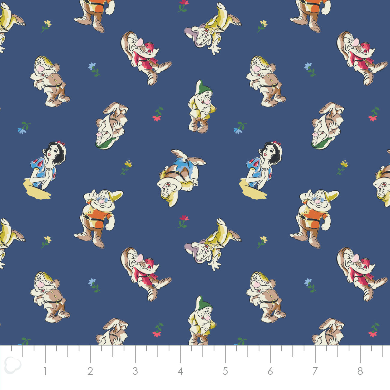 Licensed Snow White and the Seven Dwarfs Cast Toss Blue   85102004-02 Cotton Woven Fabric
