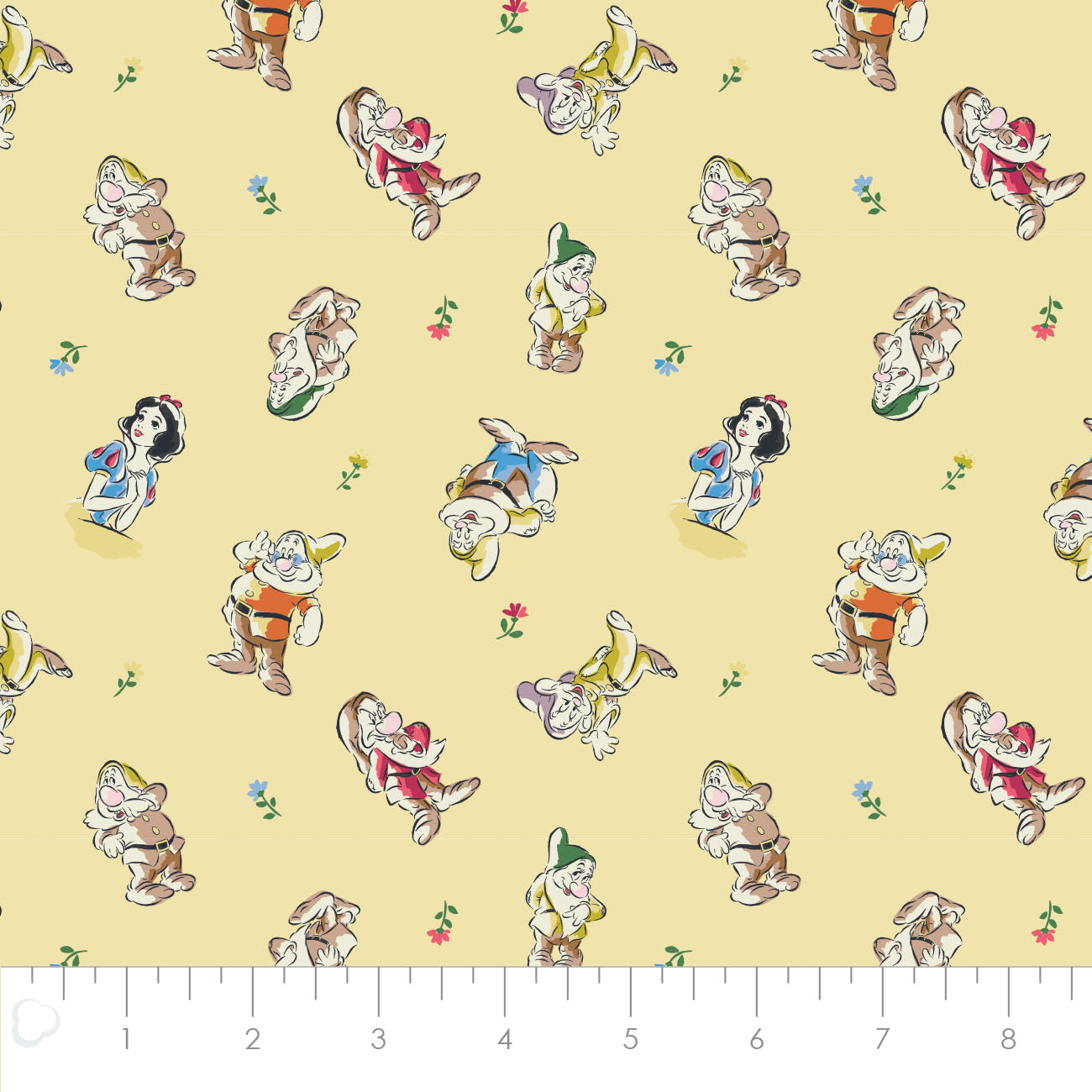 Licensed Snow White and the Seven Dwarfs Cast Toss Yellow   85102004-01 Cotton Woven Fabric