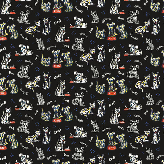 Amor Eterno by Crafty Chica Cats And Dogs Black    C11812R-BLACK Cotton Woven Fabric