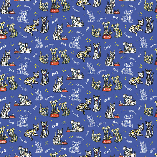 Amor Eterno by Crafty Chica Cats And Dogs Blue    C11812R-BLUE Cotton Woven Fabric