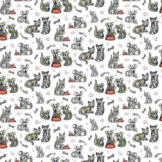 Amor Eterno by Crafty Chica Cats And Dogs White    C11812R-WHITE Cotton Woven Fabric