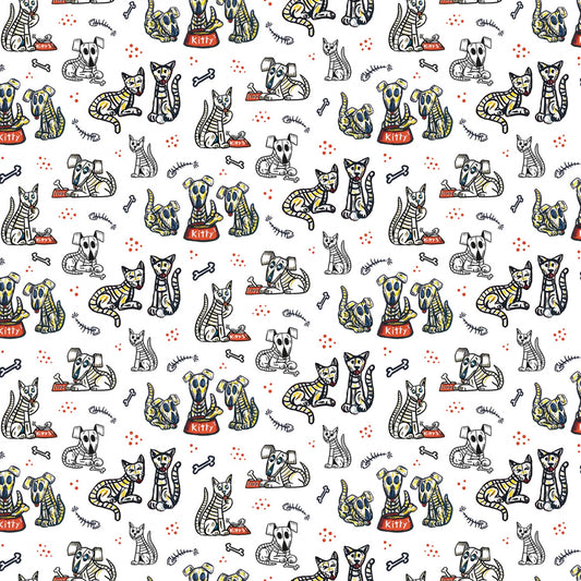 Amor Eterno by Crafty Chica Cats And Dogs White    C11812R-WHITE Cotton Woven Fabric