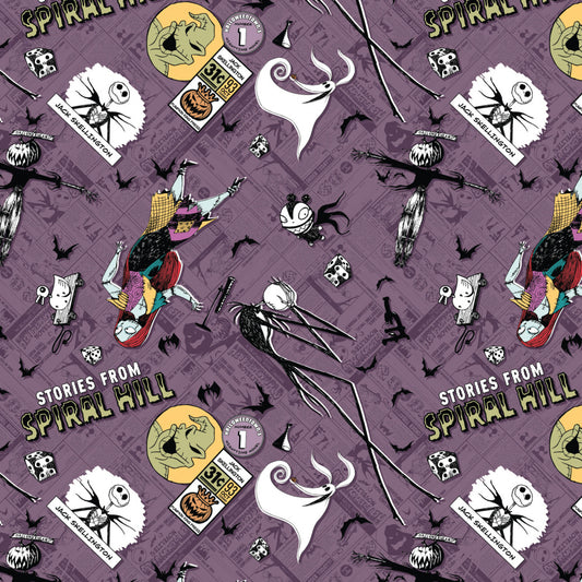 New Arrival: Licensed Disney Tim Burton's The Nightmare Before Christmas Creepy Comics Character Toss Mauve    85390803-03 Cotton Woven Fabric