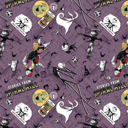 Licensed Disney Tim Burton's The Nightmare Before Christmas Creepy Comics Character Toss Mauve 85390803-03 Cotton Woven Fabric