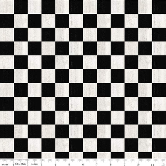 Last Piece 1 yard 1 inch I'd Rather Be Playing Chess by Tara Reed Checkerboard Black      C11261-BLACK Cotton Woven Fabric