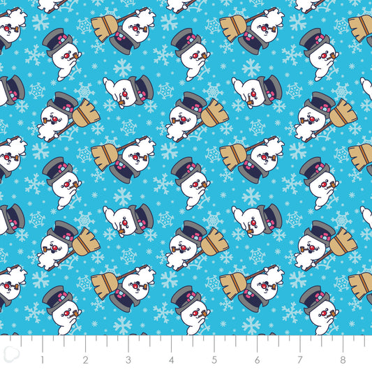 Licensed Character Winter Holiday IV Chibi Frosty Poses Toss Blue 23170218-01 Cotton Woven Fabric