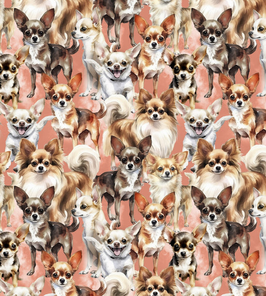 Doggies! Chihuahuas Peach DX-4819-3C-1 Cotton Woven Fabric