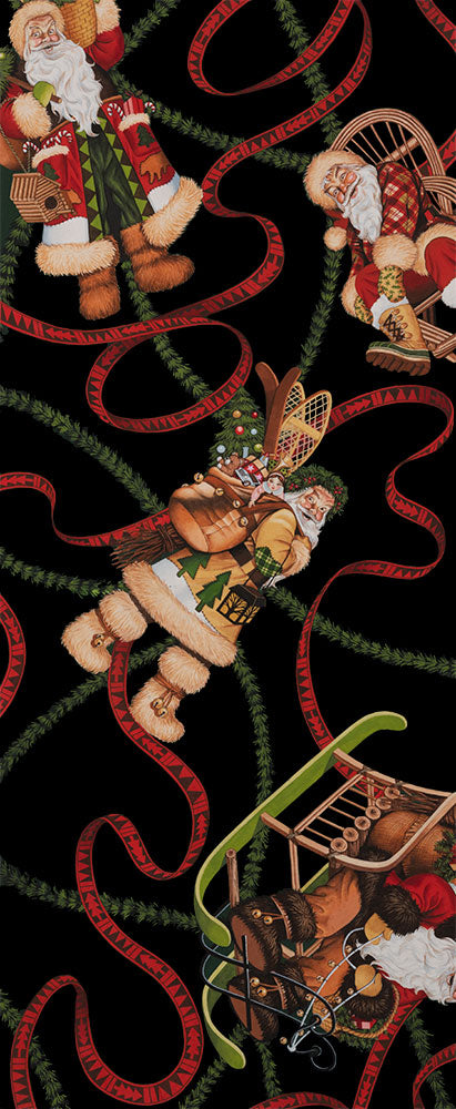 Christmas Time Santa of Moose Lodge Deep Navy (Black) 6731b Cotton Woven Fabric