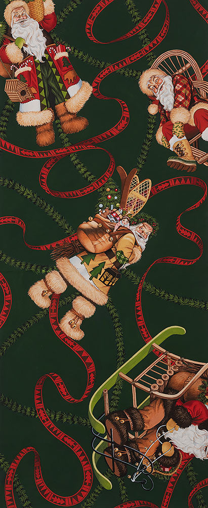 Christmas Time Santa of Moose Lodge Forest Green 6731a Cotton Woven Fabric