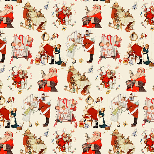 A Norman Rockwell Christmas Digitally Printed Christmas With Santa    NR00142C1 Cotton Woven Fabric