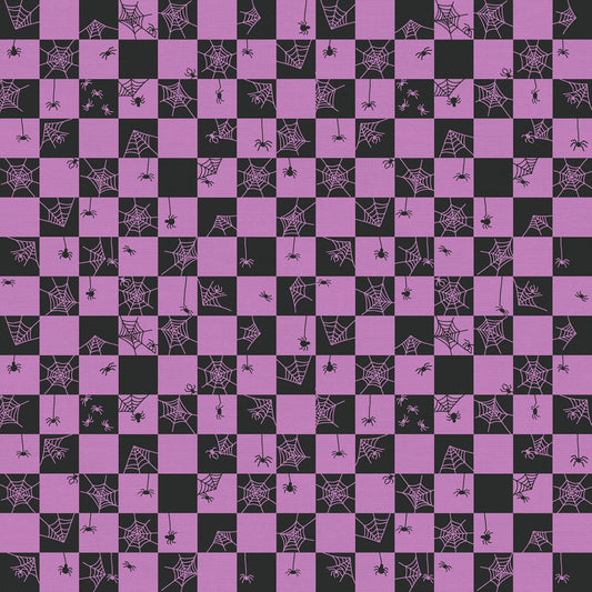 Tricks & Treats Cobweb Checker Purple 120-24272 Cotton Woven Fabric