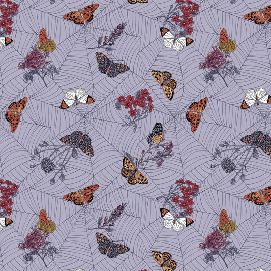 Bones Collection by Melissa Wang Cobwebs and Moths Light Dusty Blue 7115-11 Cotton Woven Fabric