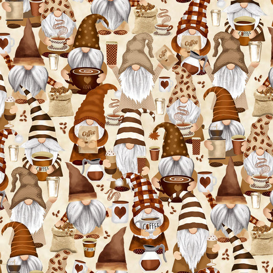 Espresso Yourself by Gail Cadden Coffee Gnomes Beige CD2027-BEIGE Cotton Woven Fabric