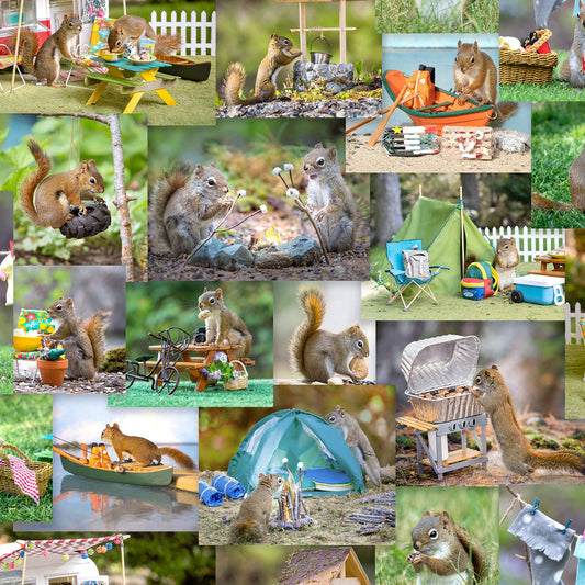 The Secret Life of Squirrels Digital by Nancy Rose Collage Bright    Y3778-56 Cotton Woven Fabric