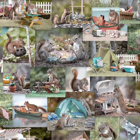 The Secret Life of Squirrels Digital by Nancy Rose Collage    Y3778-55 Cotton Woven Fabric