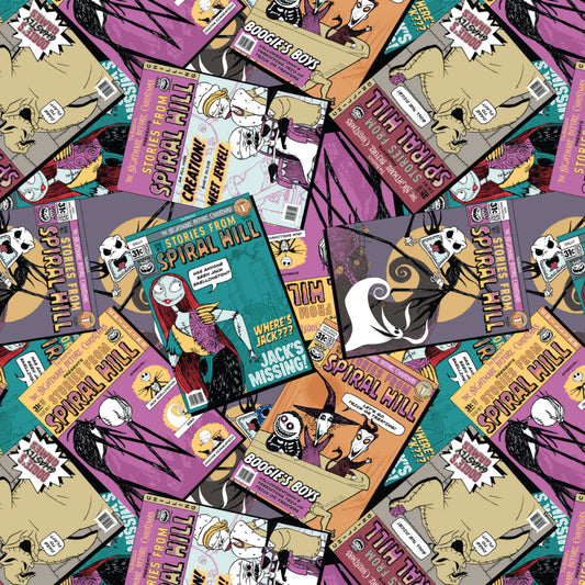 Licensed Disney Tim Burton's The Nightmare Before Christmas Creepy Comics Comic Cover Toss Multi   85390801-01 Cotton Woven Fabric