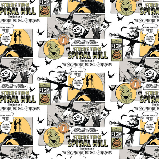 Licensed Disney Tim Burton's The Nightmare Before Christmas Creepy Comics Comic Strip White 85390802-01 Cotton Woven Fabric