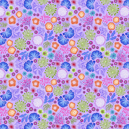 Ocean Glow (Glow in the Dark) Coral on Light Purple A783.1 Cotton Woven Fabric
