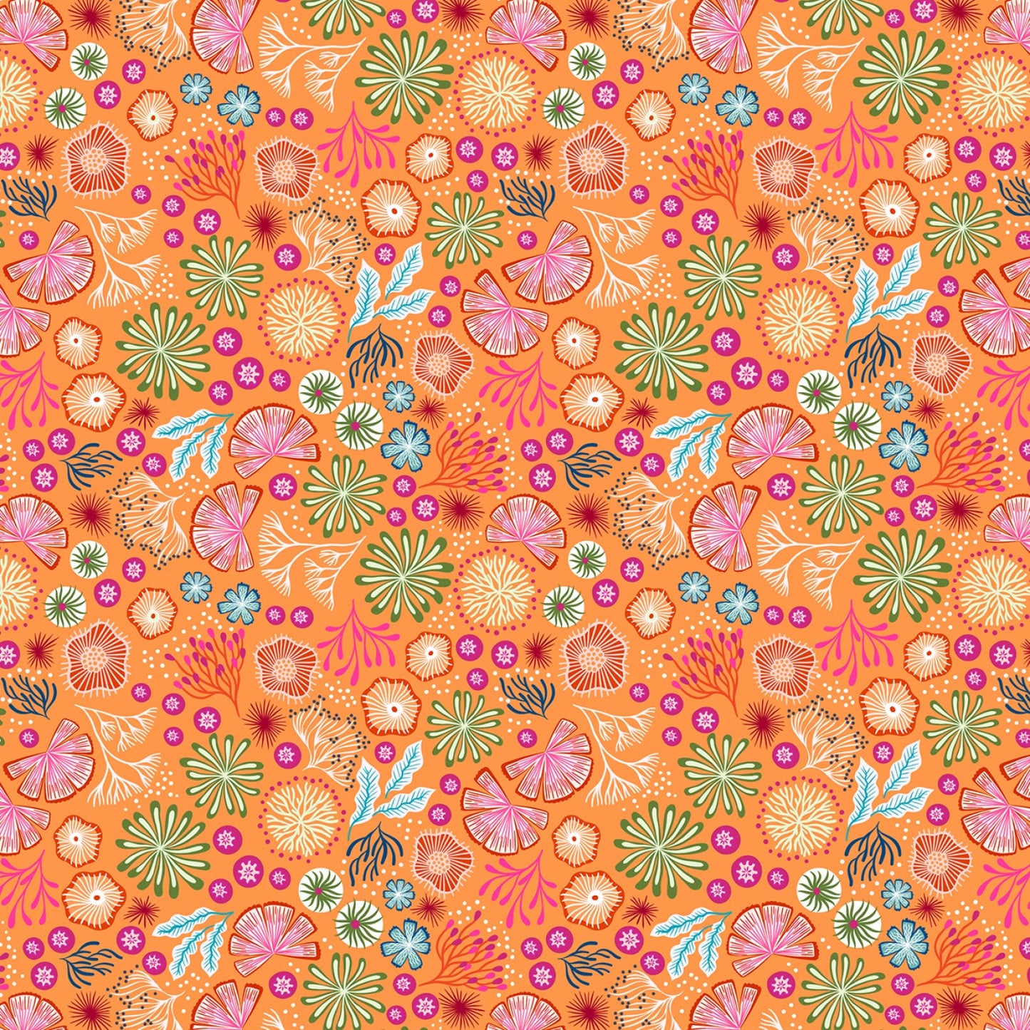 Ocean Glow (Glow in the Dark) Coral on Orange    A783.2 Cotton Woven Fabric