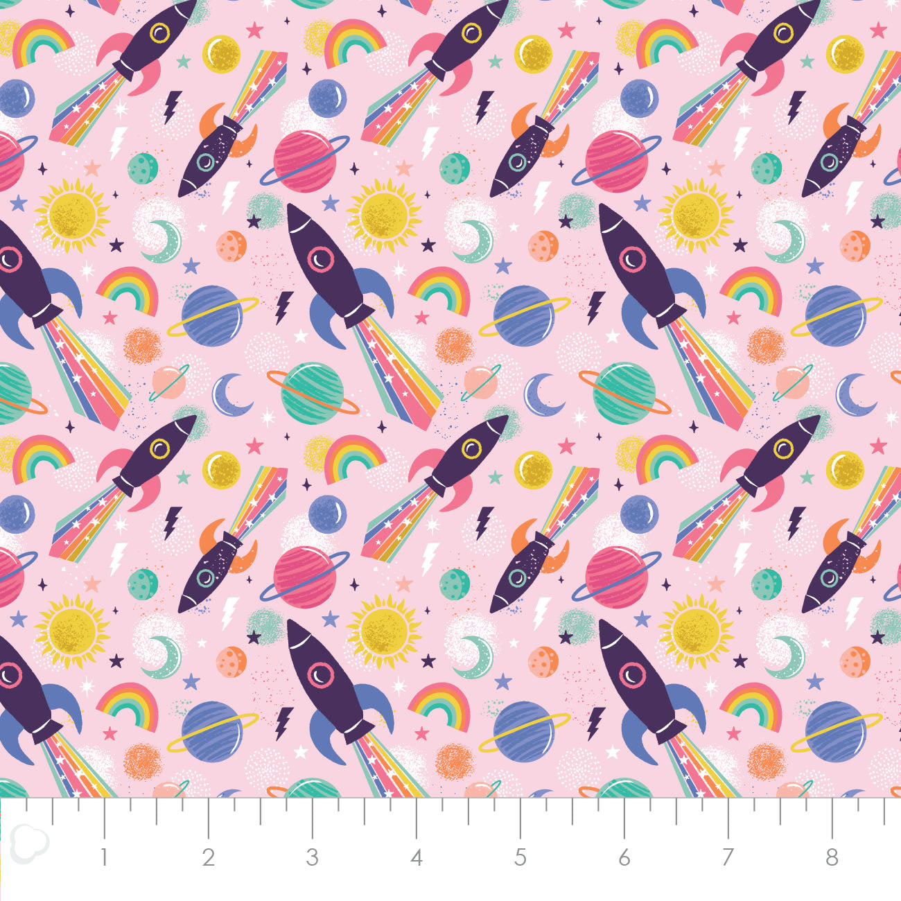 Magical Space Cosmic Rocket Light Pink    50211004-01 Cotton Woven Fabric