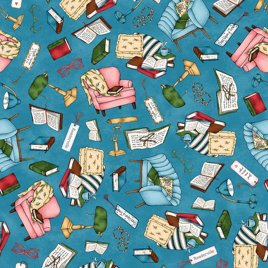 Readerville by Kris Lammers Collection Cozy Corner Blue 10231M-B Cotton Woven Fabric