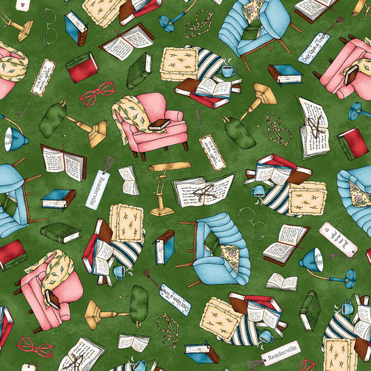 Readerville by Kris Lammers Collection Cozy Corner Green 10231M-G Cotton Woven Fabric