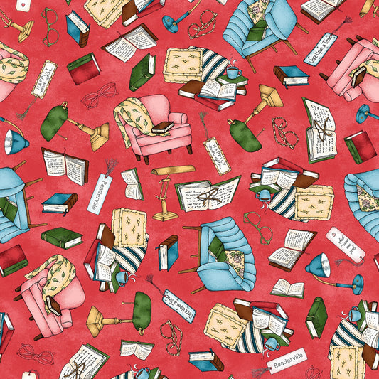 Readerville by Kris Lammers Collection Cozy Corner Red 10231M-R Cotton Woven Fabric