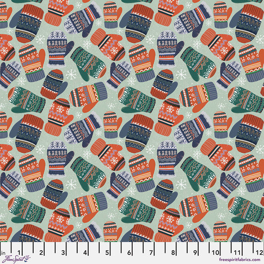 Christmas Squad by Mia Charro Cozy Mittens Sage PWMC019.XSAGE Cotton Woven Fabric